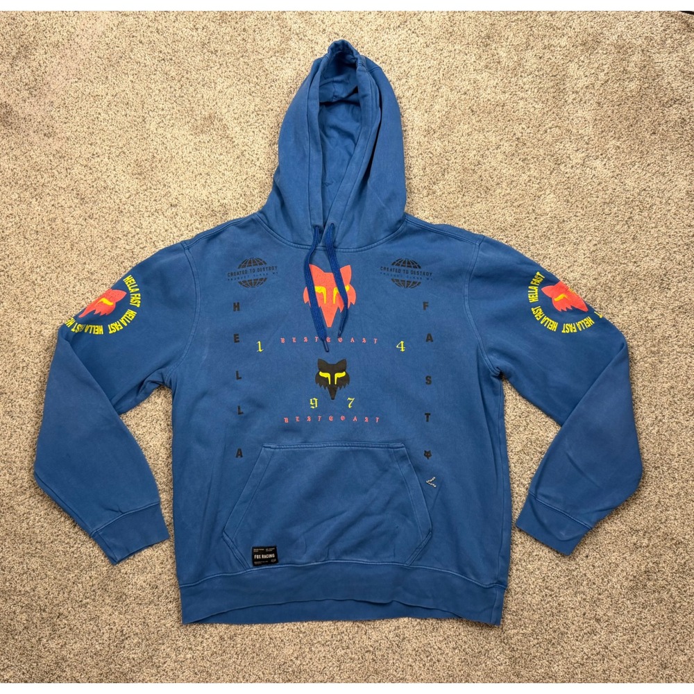 Fox Racing Hoodie Best Coast Hella Fast Large Blue Motocross Graphic Sweatshirt